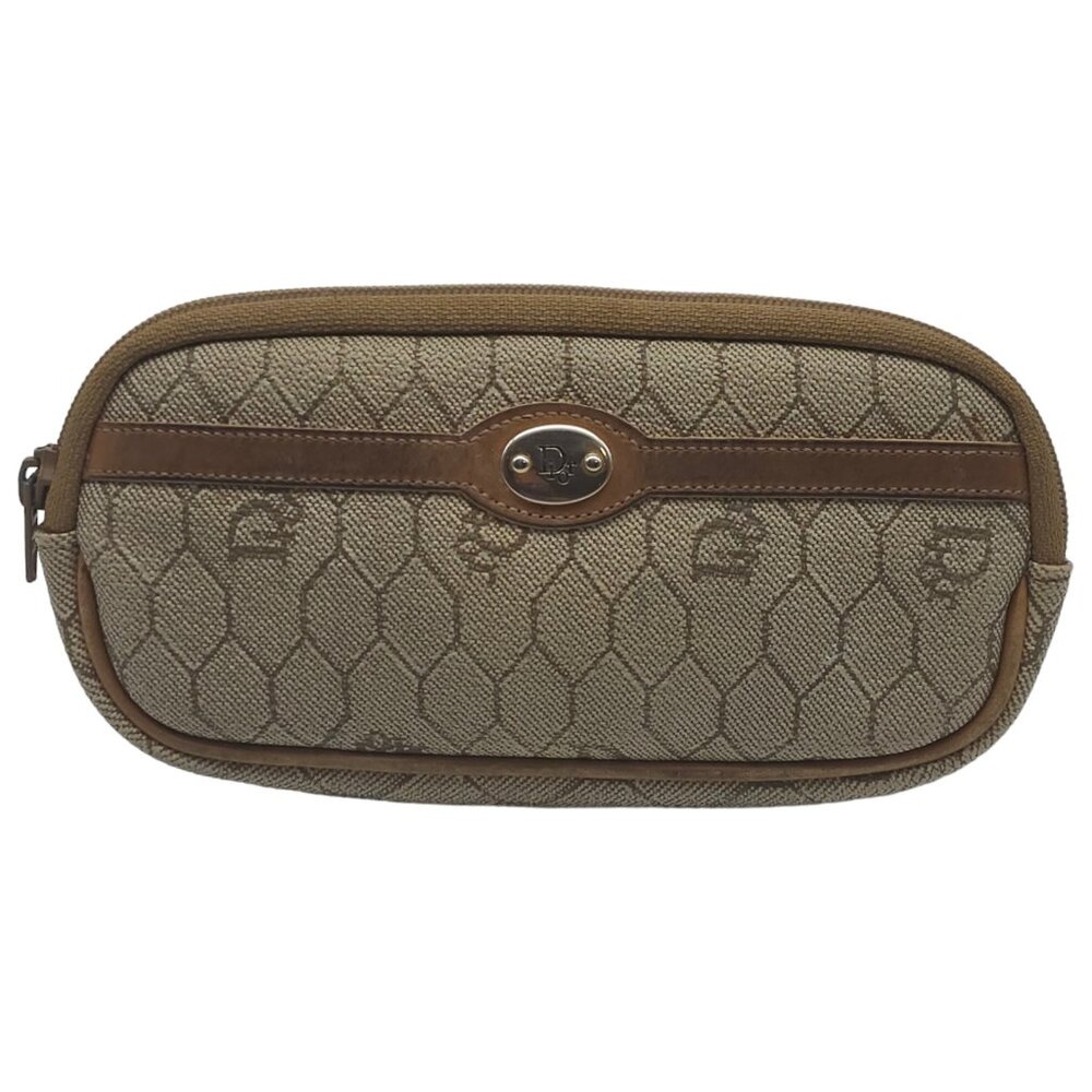 Vintage Auth Christian Dior Cosmetic Pouch Case Honeycomb PVC Leather Beige J11